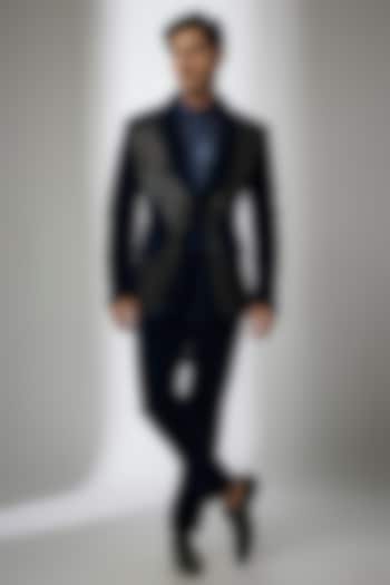 Navy Blue Suiting Tuxedo Set by Amit Aggarwal Men