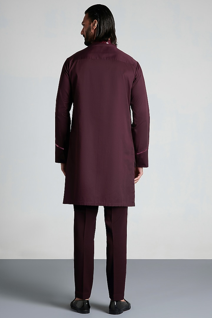 Light Plum Metallic Polymer Longline Wedding Shirt by Amit Aggarwal Men at Pernia's Pop Up Shop