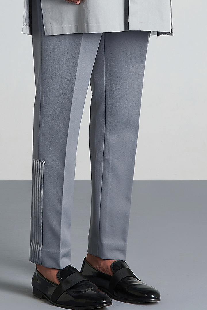 Grey Cotton Satin Longline Wedding Shirt by Amit Aggarwal Men at Pernia's Pop Up Shop