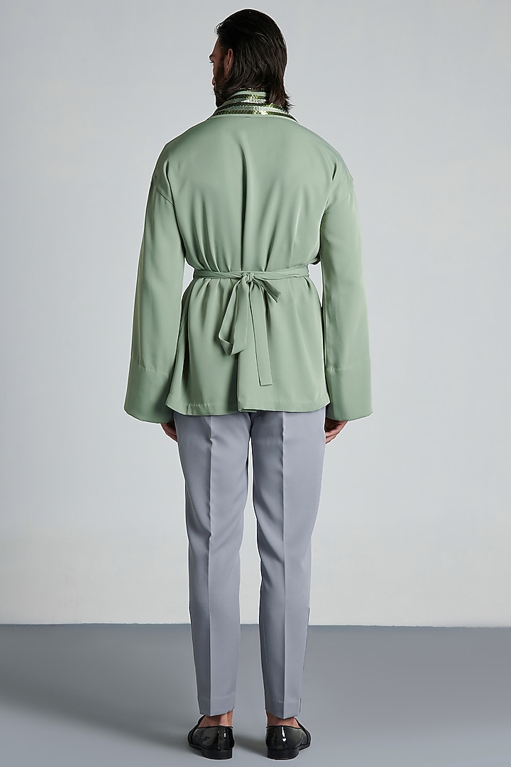 Mint Crepe Handwoven Kimono Jacket by Amit Aggarwal Men at Pernia's Pop Up Shop