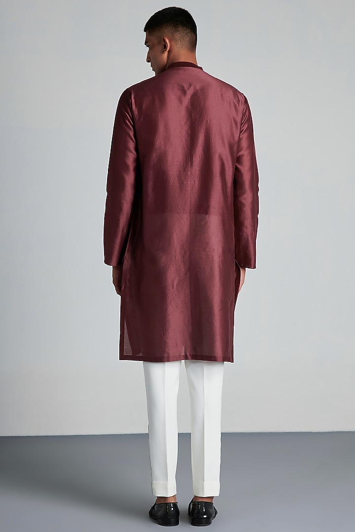 Light Plum Silk & Chanderi Kurta by Amit Aggarwal Men at Pernia's Pop Up Shop