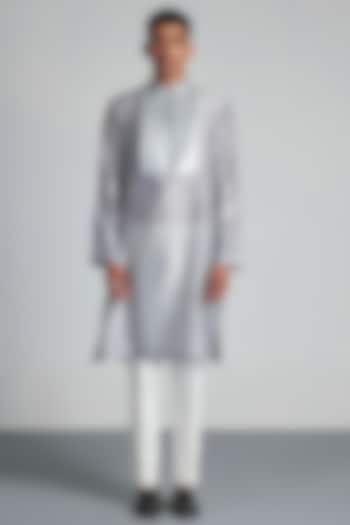Grey Silk & Chanderi Handwoven Kurta by Amit Aggarwal Men