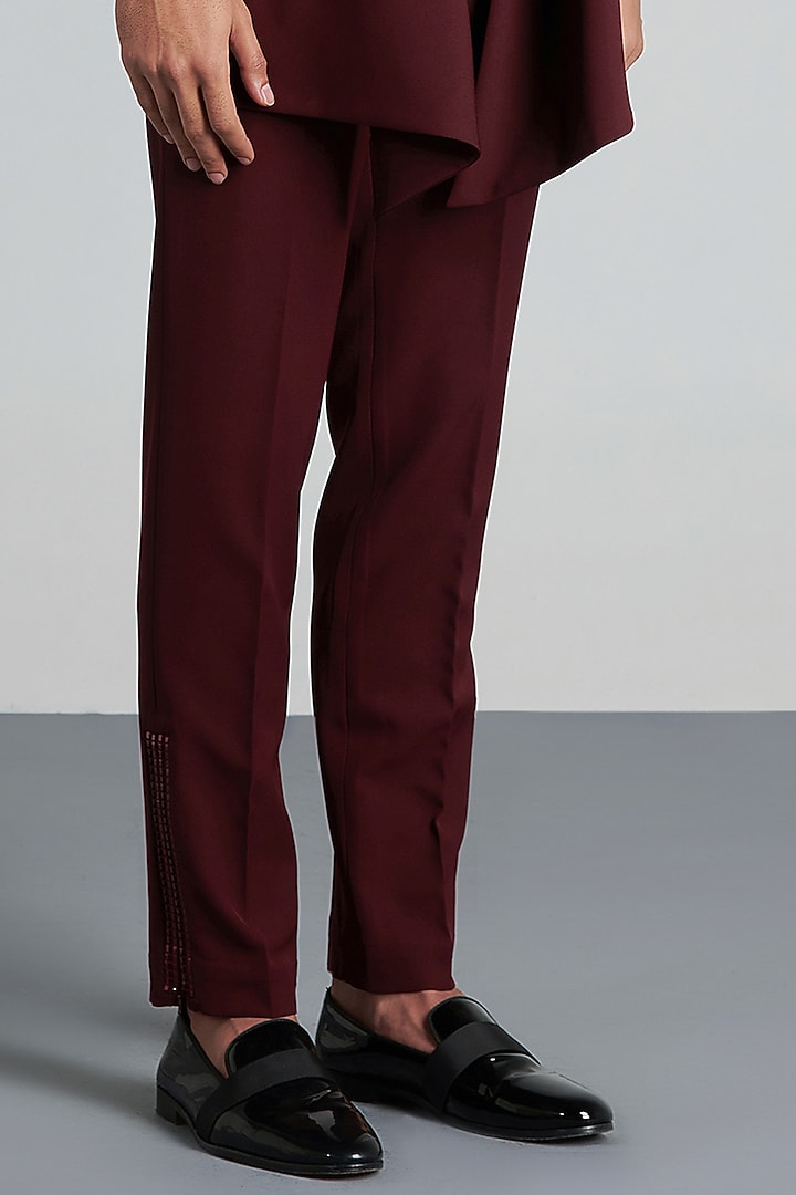 Plum Stretch Satin Hand Woven Draped Waistcoat Set by Amit Aggarwal Men at Pernia's Pop Up Shop