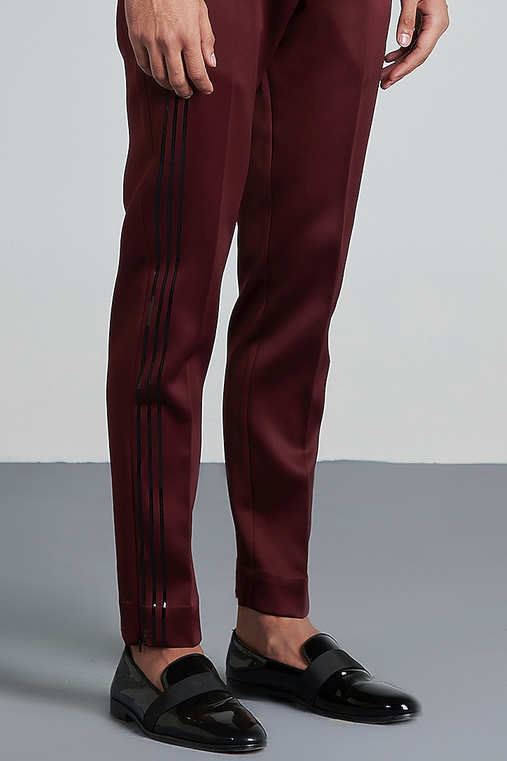 Plum Metallic Polymer & Satin Structured Tuxedo Set by Amit Aggarwal Men at Pernia's Pop Up Shop