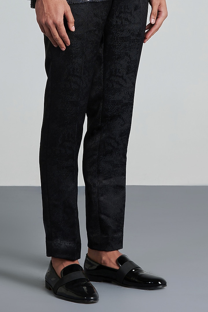 Black Chanderi Embroidered Handwoven Tuxedo Set by Amit Aggarwal Men at Pernia's Pop Up Shop