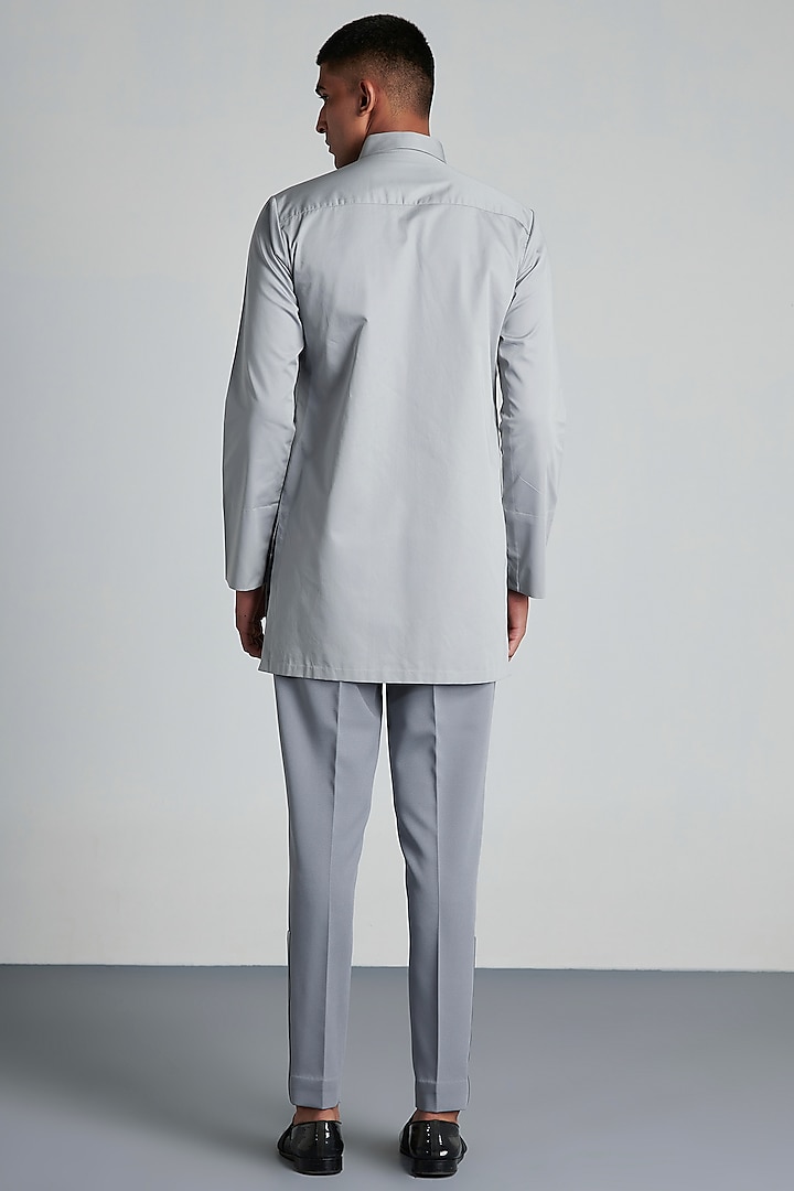 Grey Cotton Longline Shirt by Amit Aggarwal Men