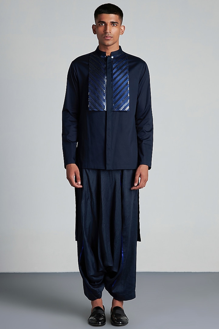 Ink Blue Handwoven Shirt by Amit Aggarwal Men