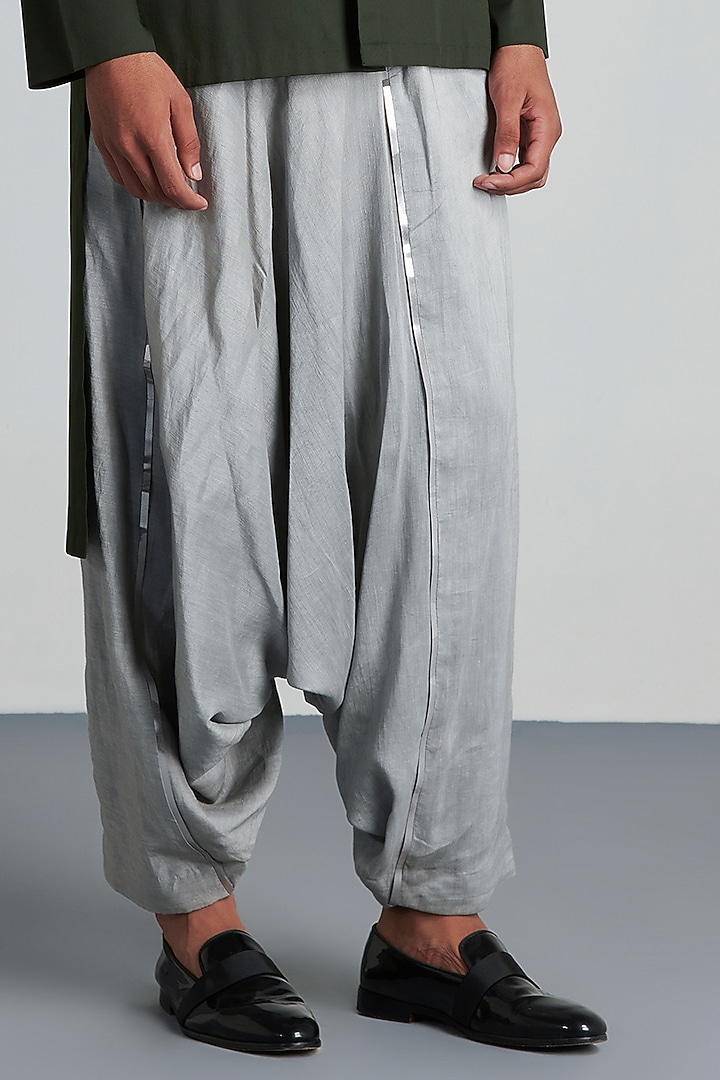 Olive Green Cotton Satin Structured Longline Wedding Shirt by Amit Aggarwal Men at Pernia's Pop Up Shop