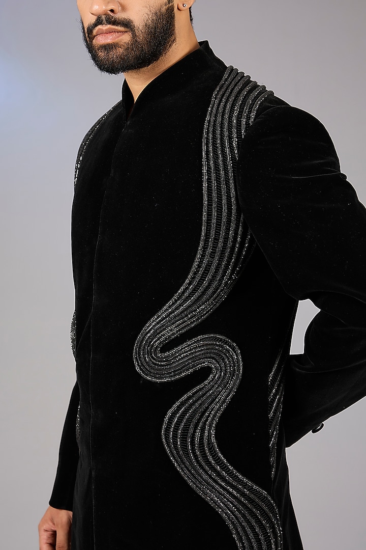 Black Jacquard Indo-Western Set by Amit Aggarwal Men at Pernia's Pop Up Shop