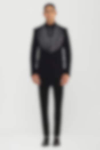 Black Velvet Corded Tuxedo Set by Amit Aggarwal Men at Pernia's Pop Up Shop