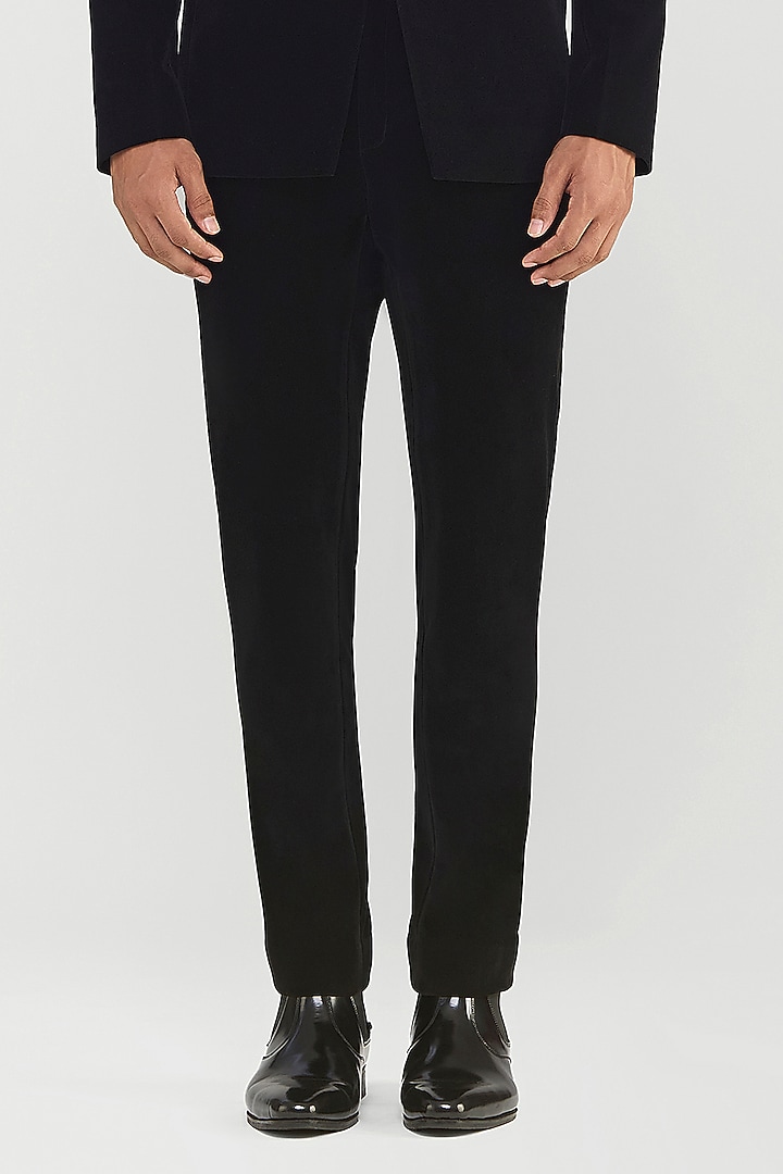Black Velvet Corded Tuxedo Set by Amit Aggarwal Men at Pernia's Pop Up Shop