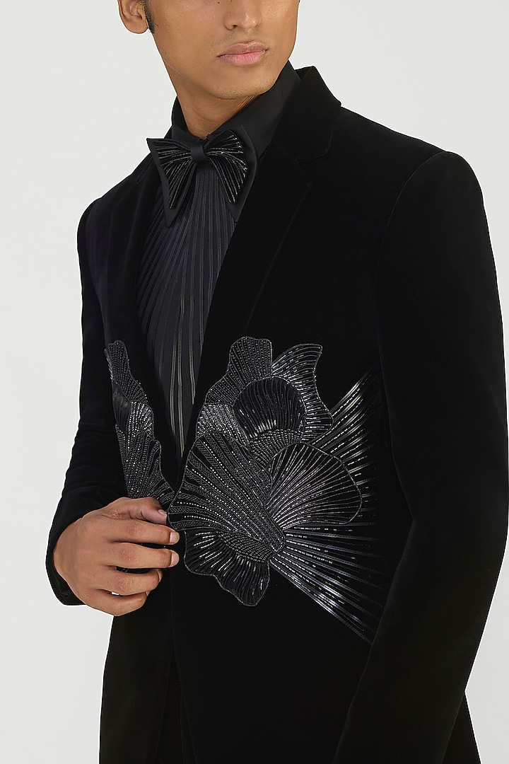Black Velvet Cord Tuxedo Set by Amit Aggarwal Men at Pernia's Pop Up Shop