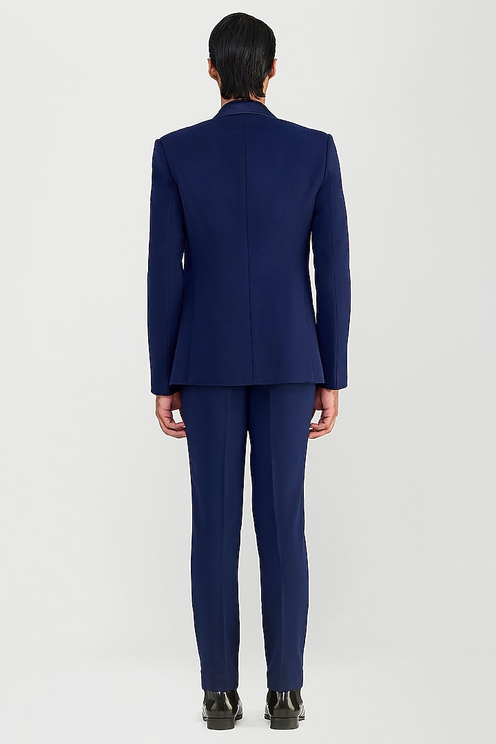 Ink Blue Satin Crepe Cord Tuxedo Set by Amit Aggarwal Men at Pernia's Pop Up Shop