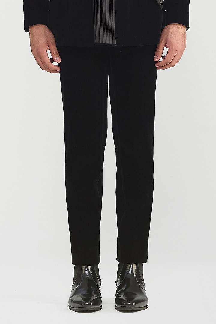 Black Velvet Micro Pleated Tuxedo Set by Amit Aggarwal Men at Pernia's Pop Up Shop