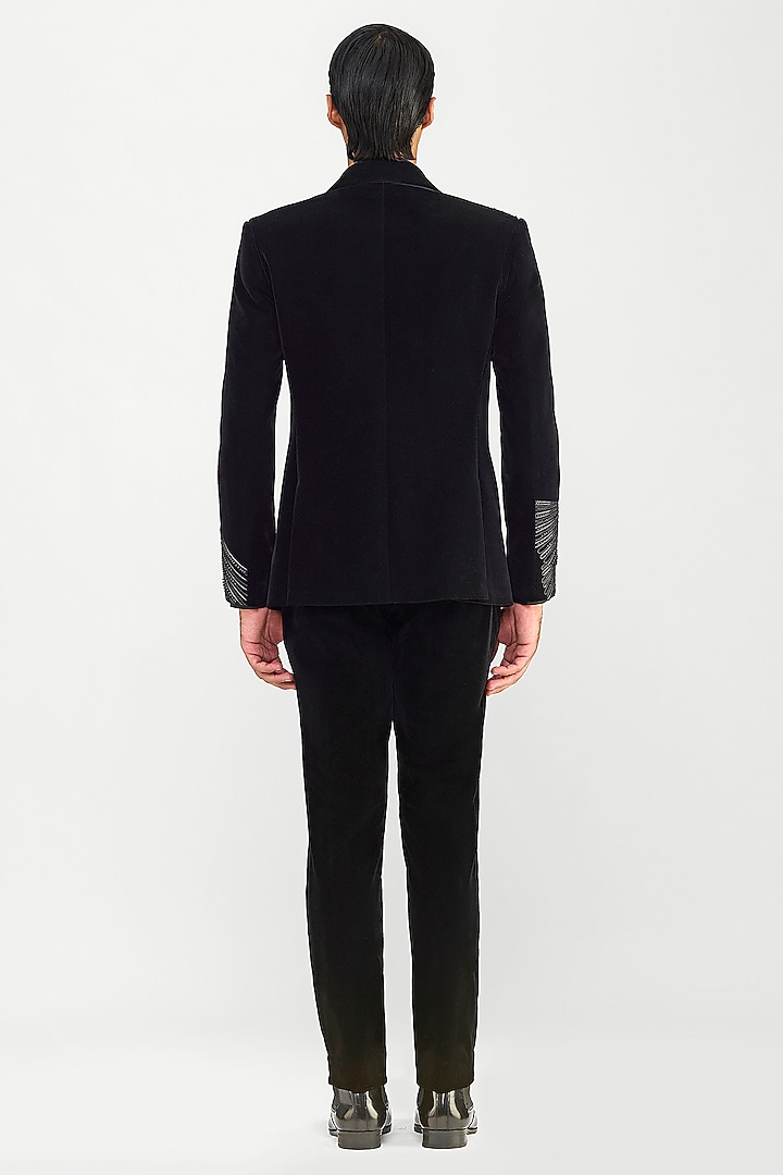 Black Velvet Glass Beaded Tuxedo Set by Amit Aggarwal Men at Pernia's Pop Up Shop