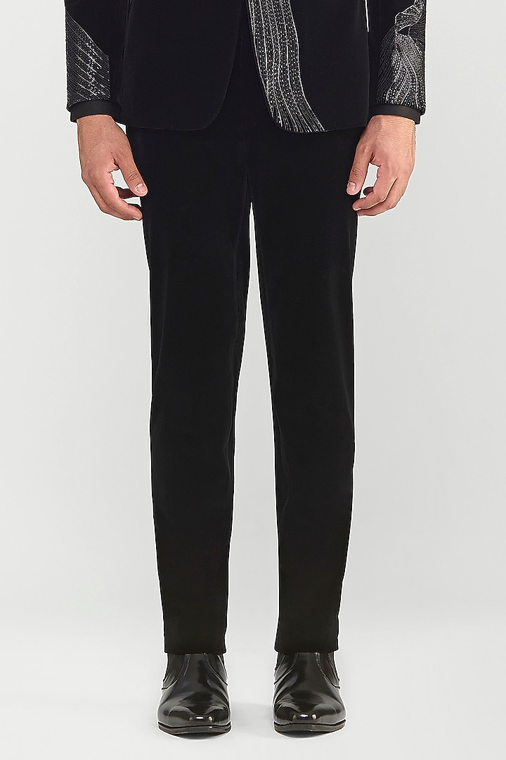 Black Velvet Glass Beaded Tuxedo Set by Amit Aggarwal Men at Pernia's Pop Up Shop
