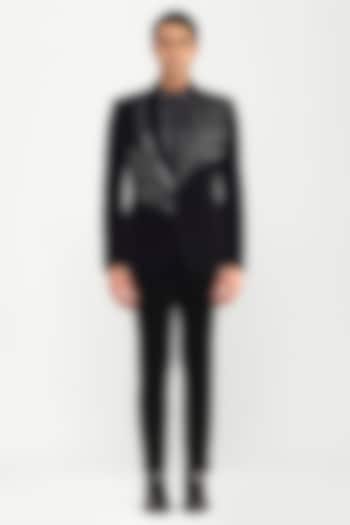 Black Velvet Corded Leaf Tuxedo Set by Amit Aggarwal Men at Pernia's Pop Up Shop
