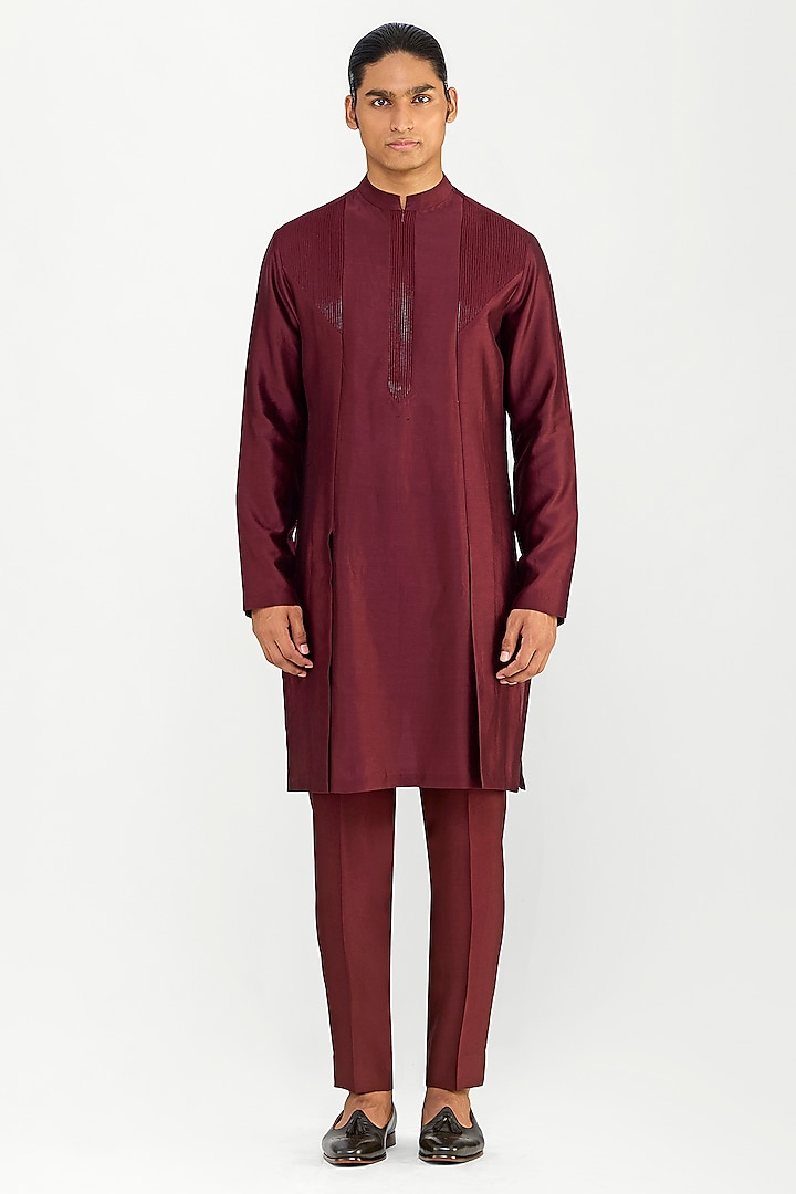 Plum Chanderi Silk Kurta Set by Amit Aggarwal Men at Pernia's Pop Up Shop