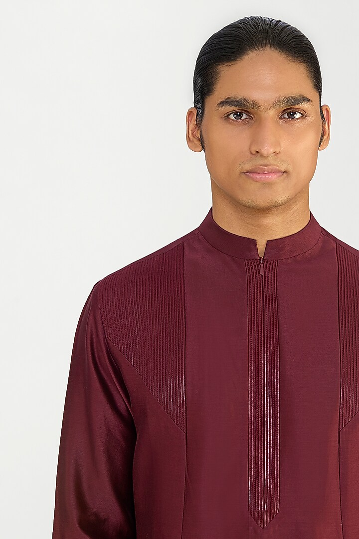 Plum Chanderi Silk Kurta Set by Amit Aggarwal Men at Pernia's Pop Up Shop