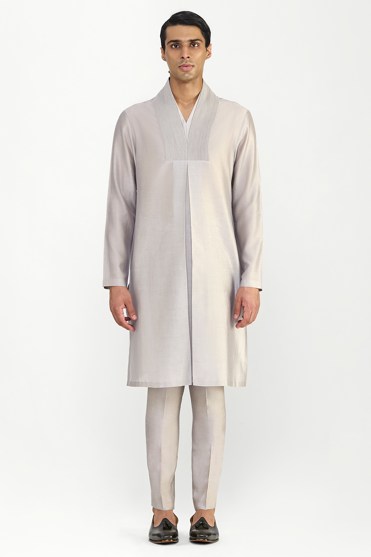 Grey Chanderi Silk Kurta Set by Amit Aggarwal Men