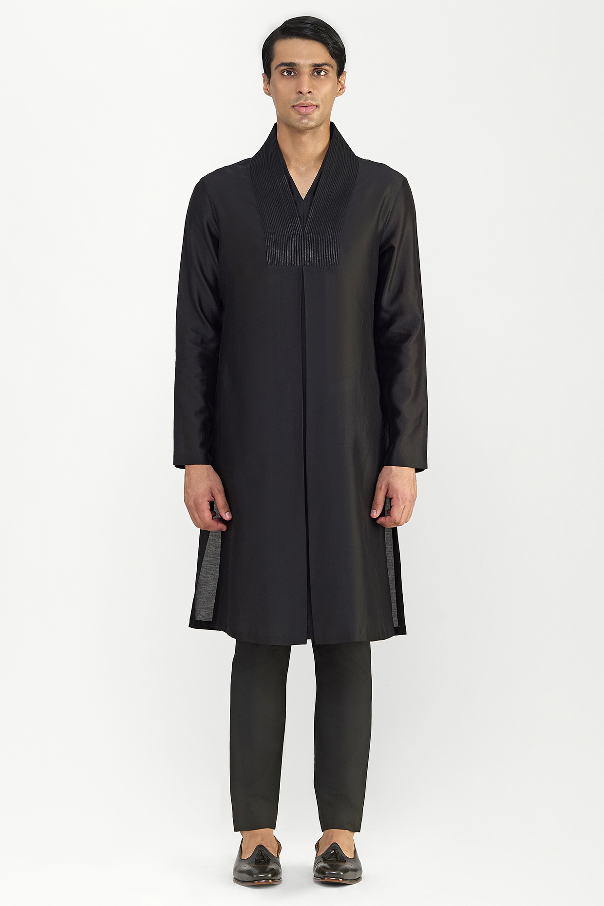 Black Chanderi Silk Kurta Set by Amit Aggarwal Men