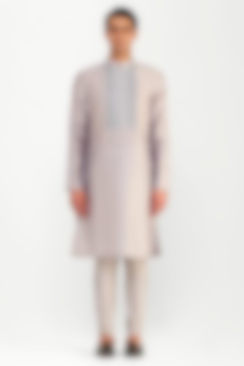 Grey Chanderi Silk Corded Kurta Set by Amit Aggarwal Men at Pernia's Pop Up Shop