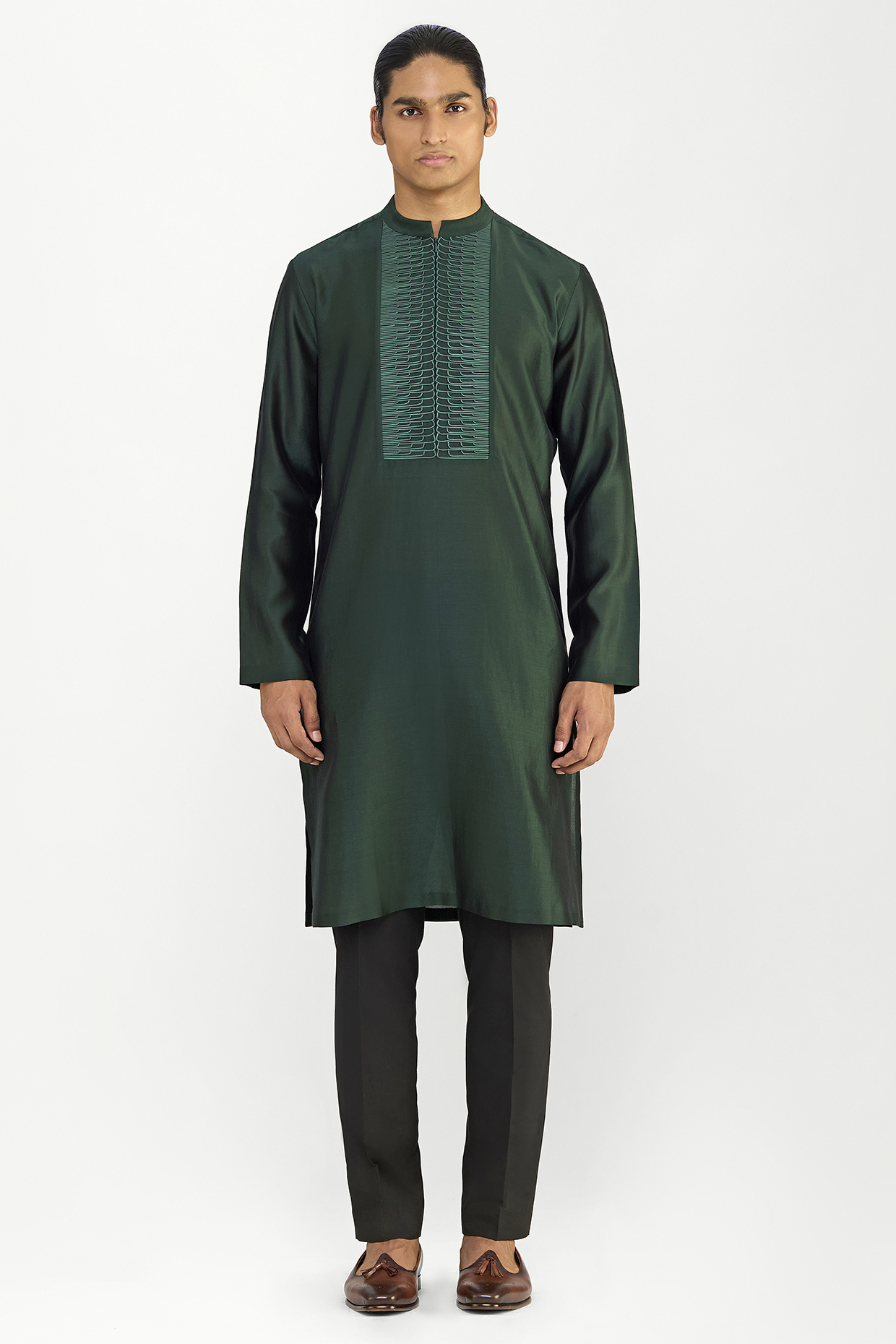 Emerald Chanderi Silk Corded Kurta Set by Amit Aggarwal Men at Pernia's Pop Up Shop