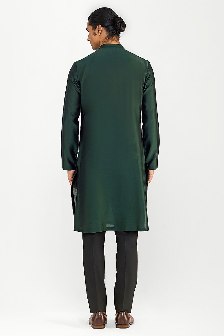 Emerald Chanderi Silk Corded Kurta Set by Amit Aggarwal Men at Pernia's Pop Up Shop