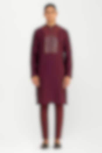 Plum Chanderi Silk Corded Kurta Set by Amit Aggarwal Men at Pernia's Pop Up Shop