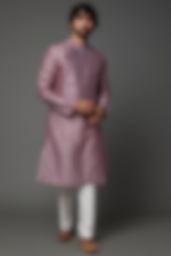 Rose Pink Silk & Chanderi Kurta Set by Amit Aggarwal Men at Pernia's Pop Up Shop