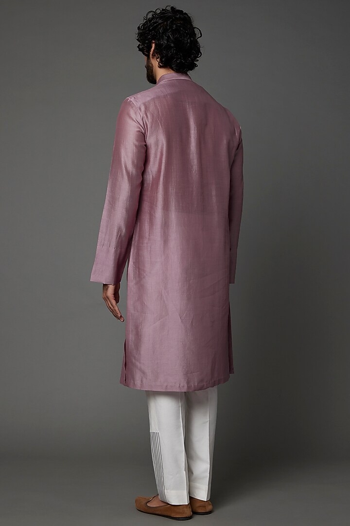 Rose Pink Silk & Chanderi Kurta Set by Amit Aggarwal Men at Pernia's Pop Up Shop