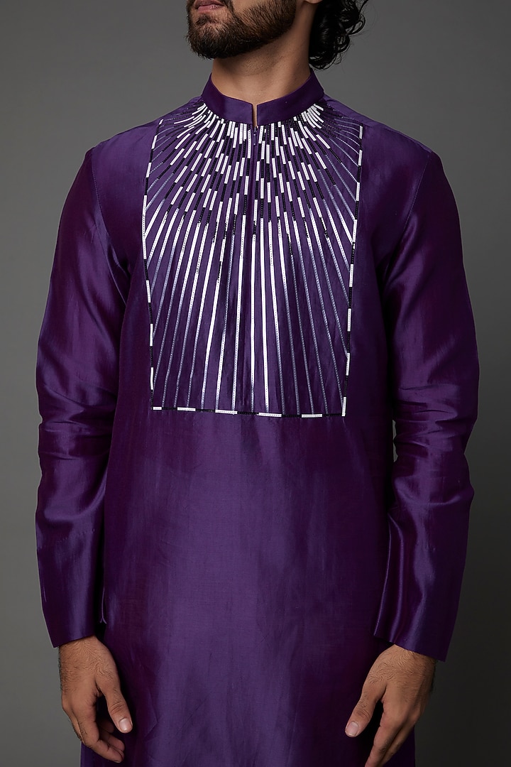 Purple Silk & Chanderi Kurta Set by Amit Aggarwal Men at Pernia's Pop Up Shop