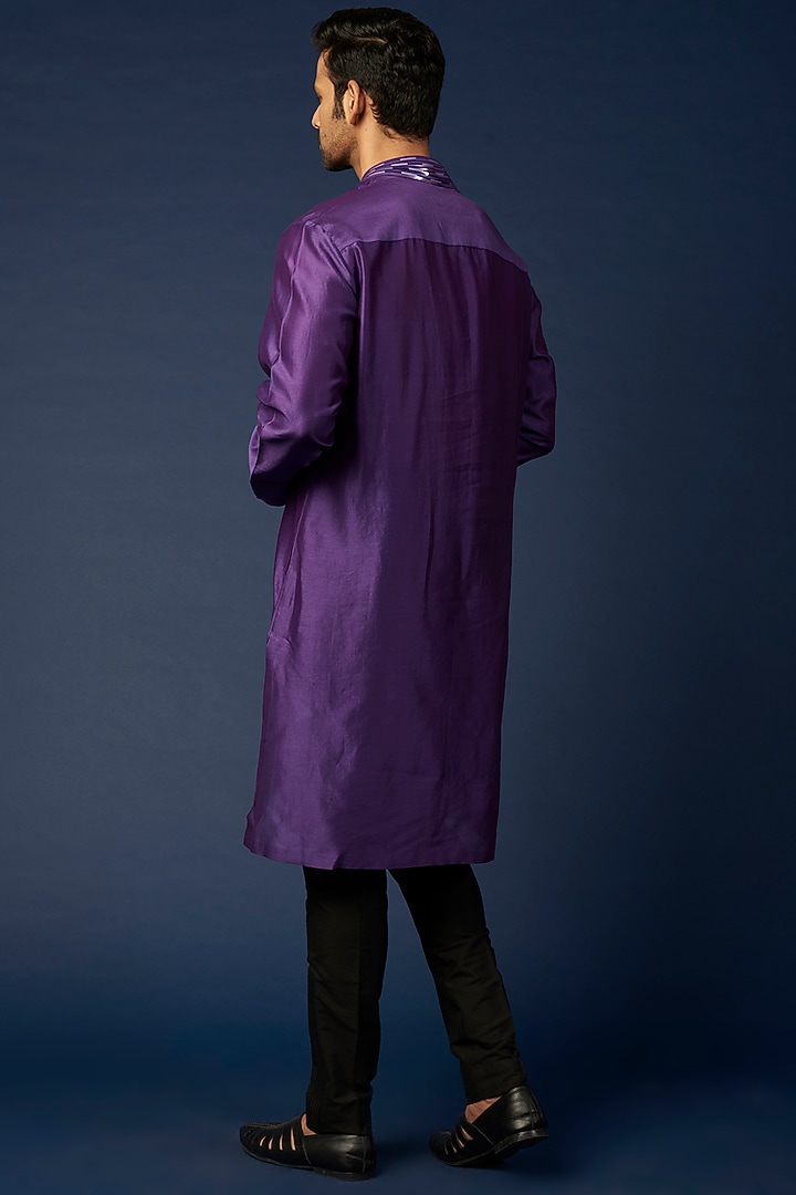 Purple Silk & Chanderi Kurta Set by Amit Aggarwal Men at Pernia's Pop Up Shop