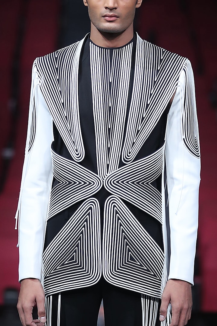 Black & Silver Cord Cut-Out Jacket by Amit Aggarwal Men at Pernia's Pop Up Shop