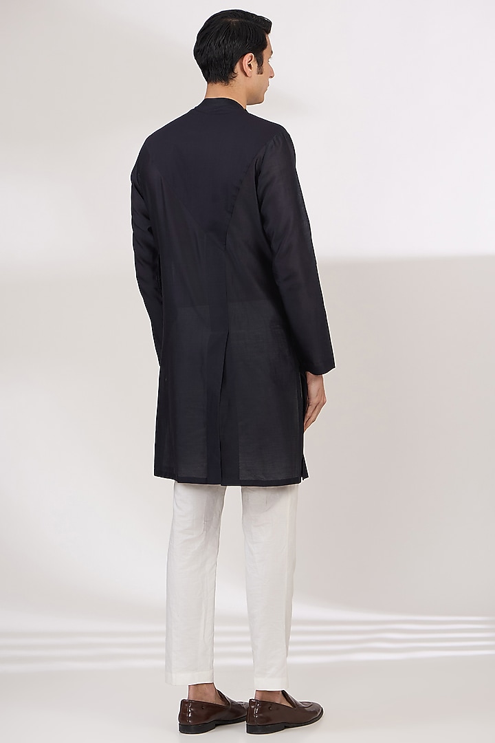 Blue Silk Chanderi Kurta by Amit Aggarwal Men at Pernia's Pop Up Shop