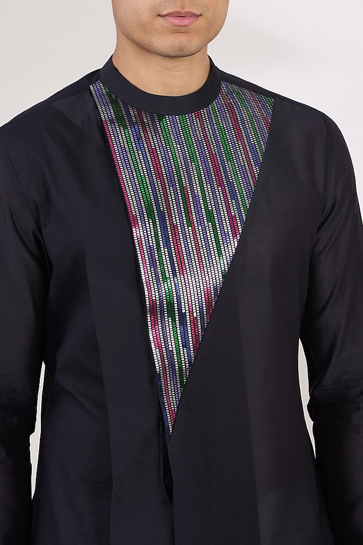 Blue Silk Chanderi Kurta by Amit Aggarwal Men at Pernia's Pop Up Shop