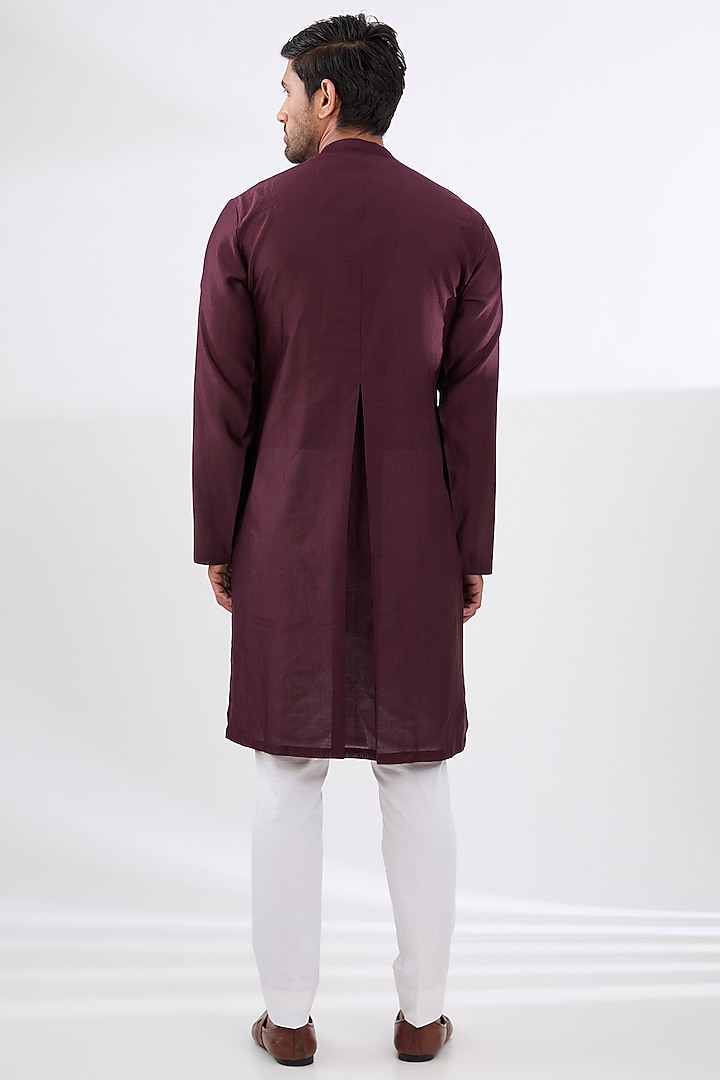 Maroon Silk Chanderi Metallic Kurta by Amit Aggarwal Men at Pernia's Pop Up Shop