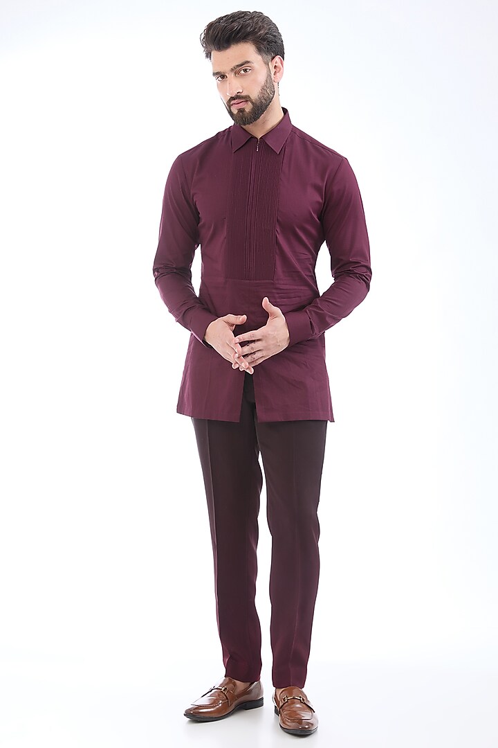 Plum Metallic Polymer Handwoven Structured Tuxedo Set by Amit Aggarwal Men at Pernia's Pop Up Shop