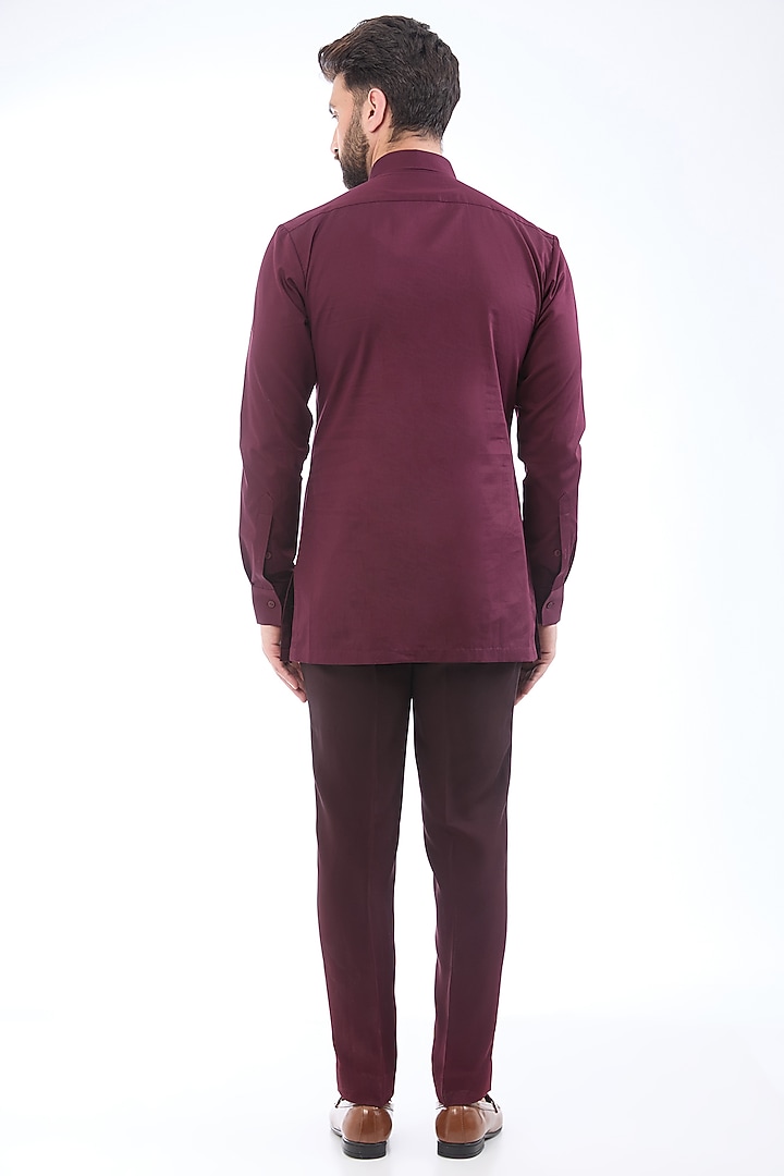 Plum Metallic Polymer Handwoven Structured Tuxedo Set by Amit Aggarwal Men at Pernia's Pop Up Shop