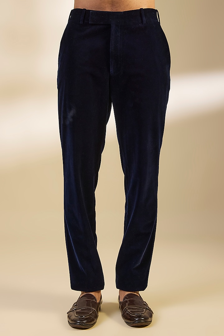 Ink Blue Velvet Handwoven Sherwani Set by Amit Aggarwal Men at Pernia's Pop Up Shop