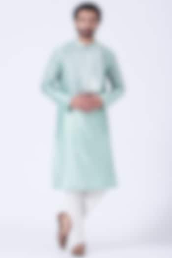 Minty Blue Silk Chanderi Handwoven Kurta by Amit Aggarwal Men at Pernia's Pop Up Shop