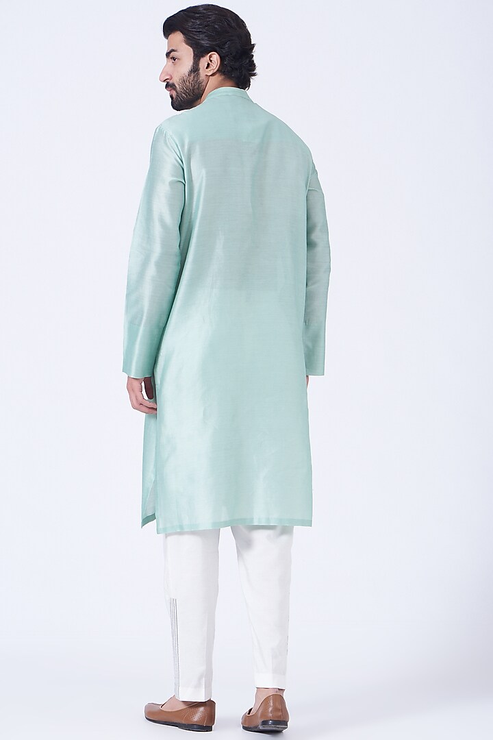 Minty Blue Silk Chanderi Handwoven Kurta by Amit Aggarwal Men at Pernia's Pop Up Shop