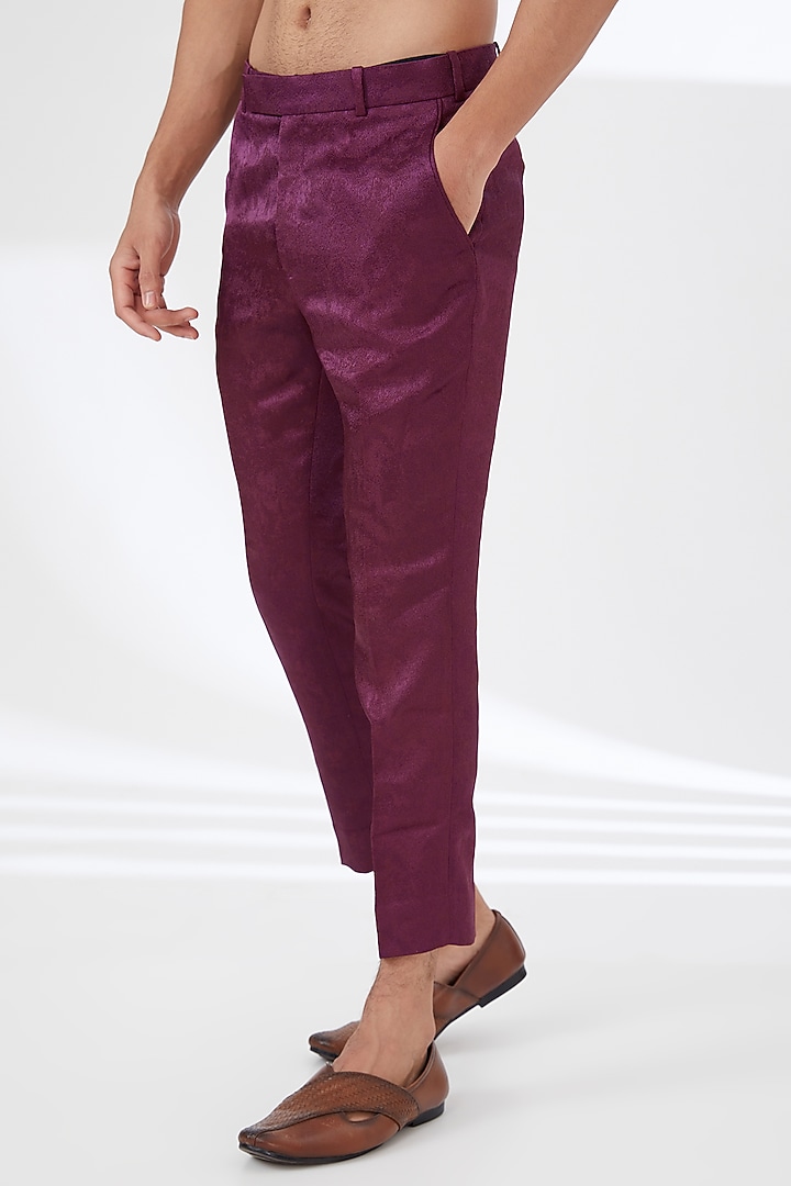 Fuchsia Jacquard Hand Embroidered Groom Indowestern Set by Amit Aggarwal Men at Pernia's Pop Up Shop