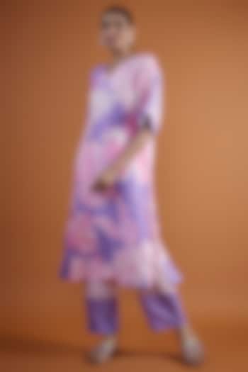 Purple Bemberg Silk Printed & Hand Embroidered Tunic Set by Archana Shah at Pernia's Pop Up Shop