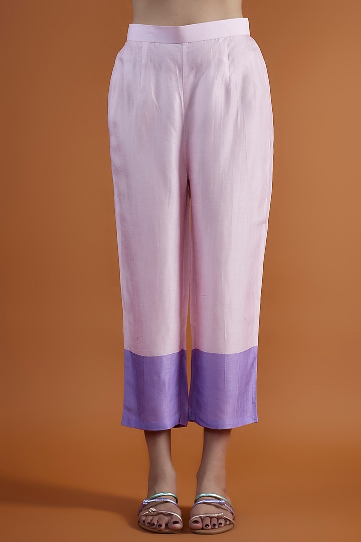 Purple Bemberg Silk Printed & Hand Embroidered Tunic Set by Archana Shah at Pernia's Pop Up Shop
