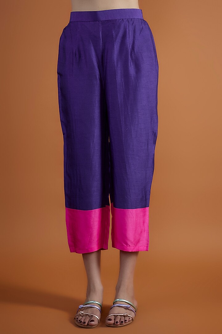 Purple Bemberg Silk Printed & Hand Embroidered Tunic Set by Archana Shah at Pernia's Pop Up Shop