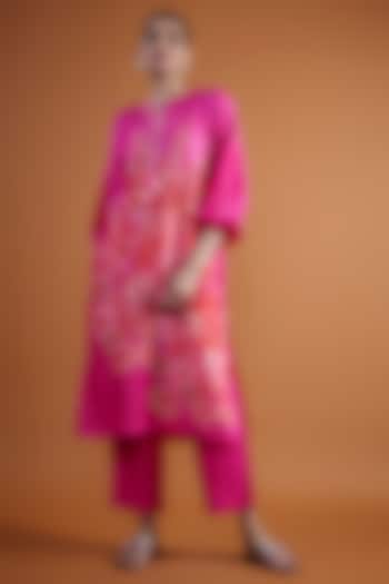 Pink Bemberg Silk Digital Printed & Hand Embroidered Tunic Set by Archana Shah at Pernia's Pop Up Shop