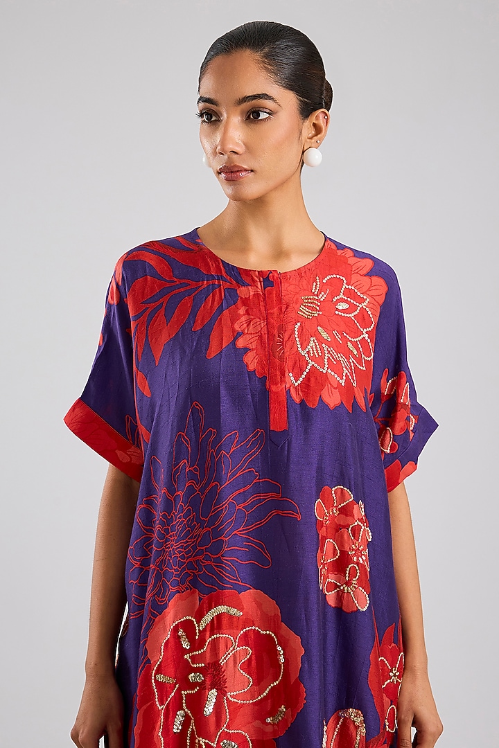 Purple & Red Bemberg Silk Kaftan Set by Archana Shah at Pernia's Pop Up Shop
