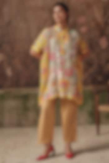 Yellow Silk Printed & Hand Embellished Kurta Set by Archana Shah at Pernia's Pop Up Shop