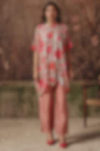 Grey Silk Printed & Embellished Co-Ord Set by Archana Shah at Pernia's Pop Up Shop